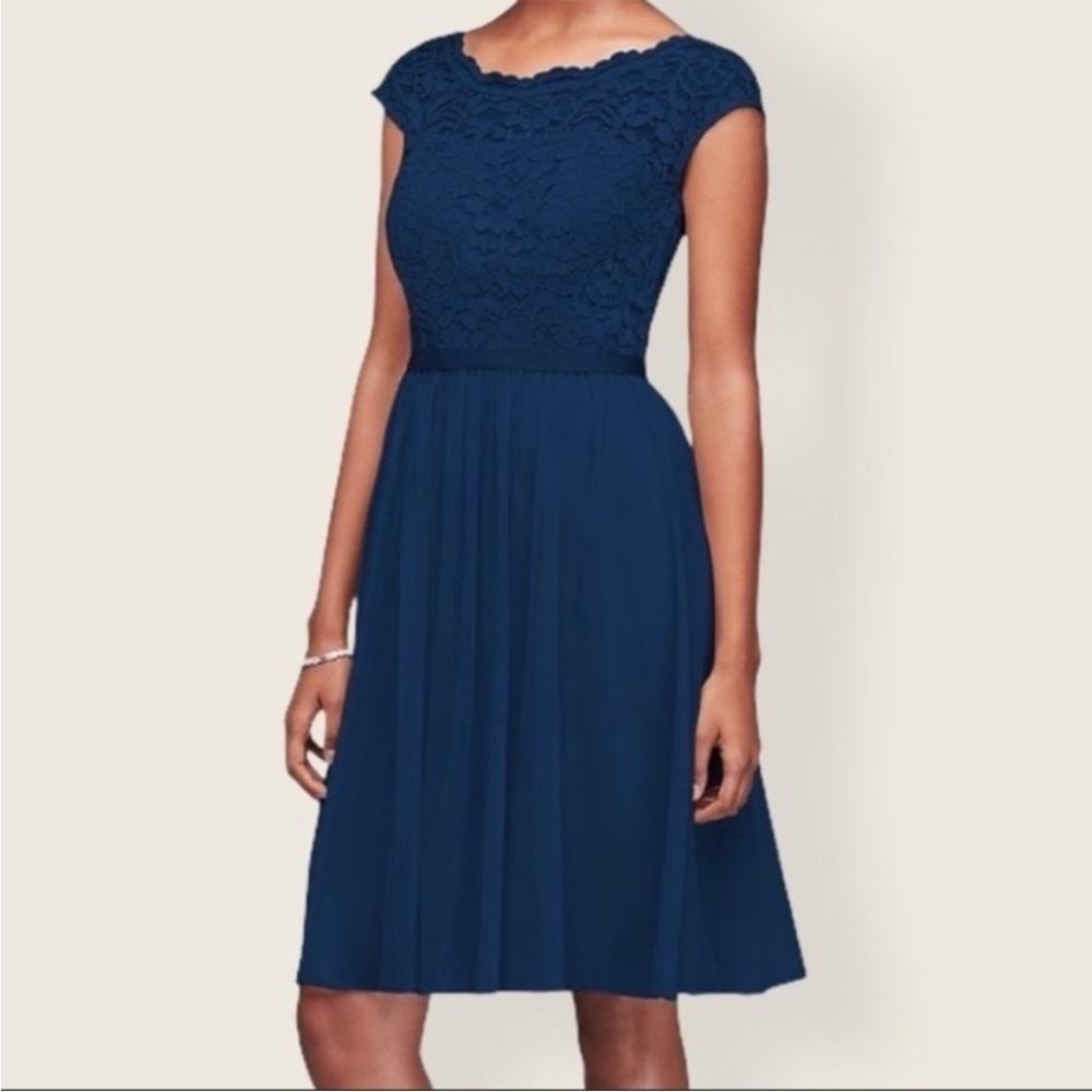David’s Bridal Short‎ Lace and Mesh Dress with Illusion Neckline